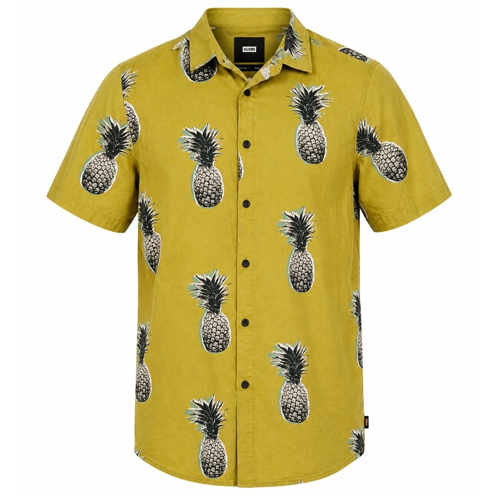Globe‎ Men's Short Sleeve Pineapple Print Button Up Shirt Olive Green Size Small